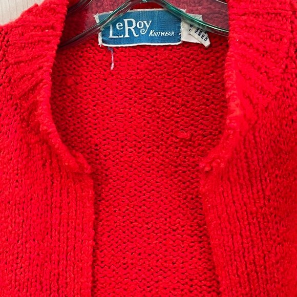 Vintage LeRoy Knitwear Acrylic Open Faced Red Colored Cardigan Sz Small Sweater - Picture 2 of 5